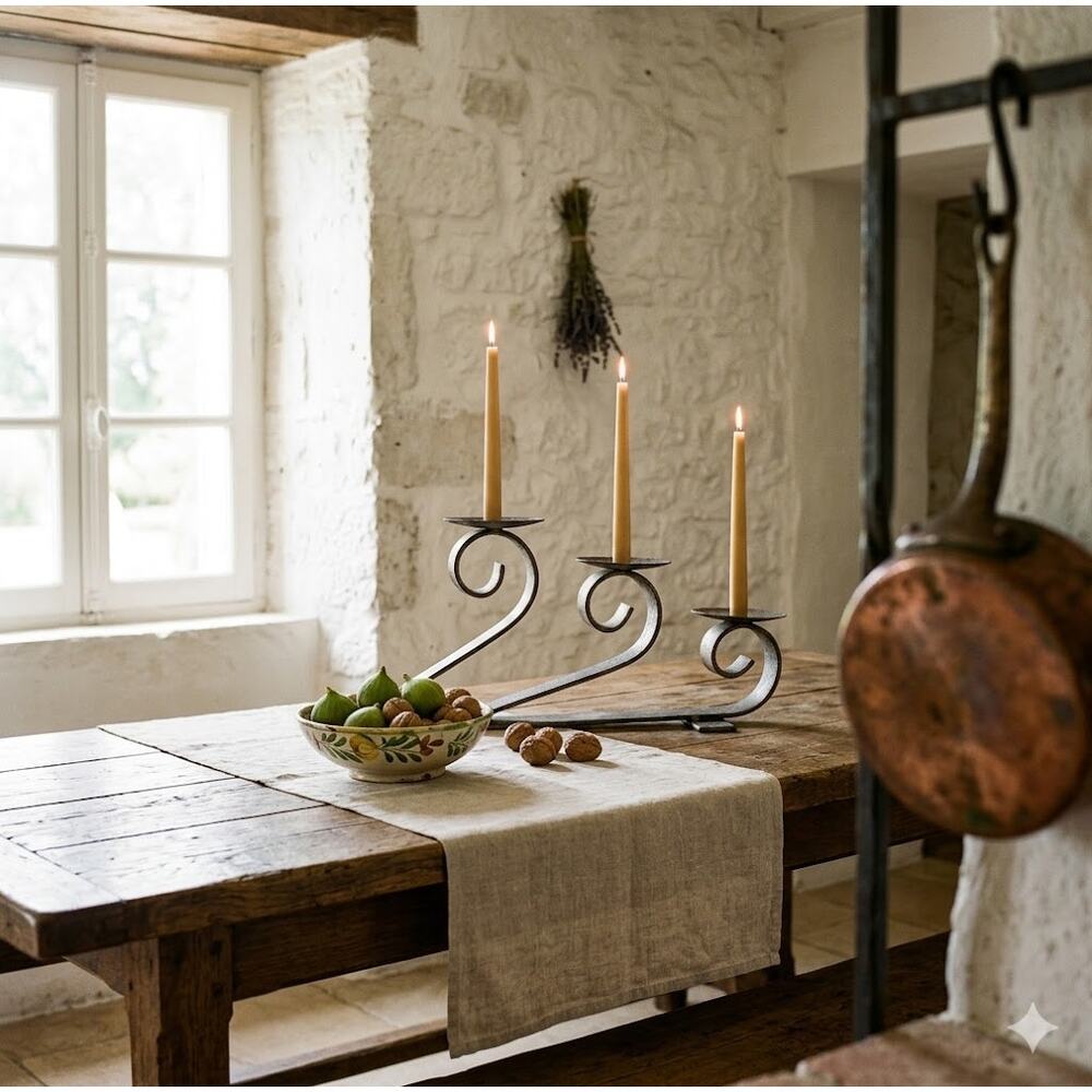 Pair MCM Large Wrought Iron 3 Candle Holder 17" x 9" Heavy Bruitalist Style - Picture 8 of 8